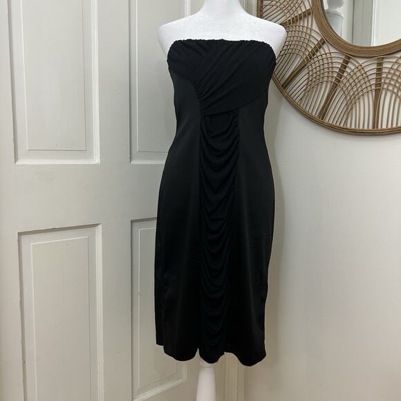 CALVIN KLEIN Black Ruched Convertible Strap Strapless Cocktail Dress SZ 10 - Picture 3 of 5